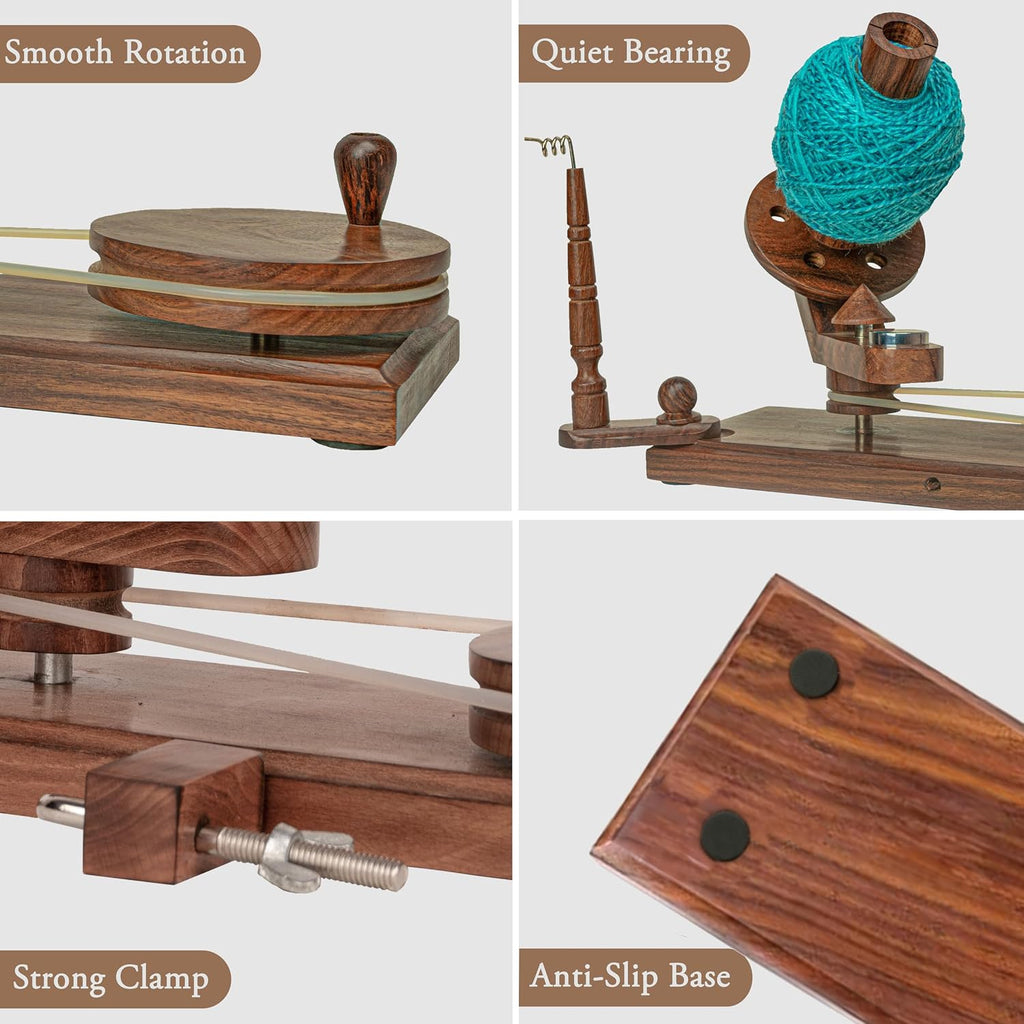 Wooden Yarn Cake Winder - Elegant Handmade Yarn Winder for Crocheting, Yarn Winder Large Capacity, Yarn Spinner for Crocheting (R-Combo-3)