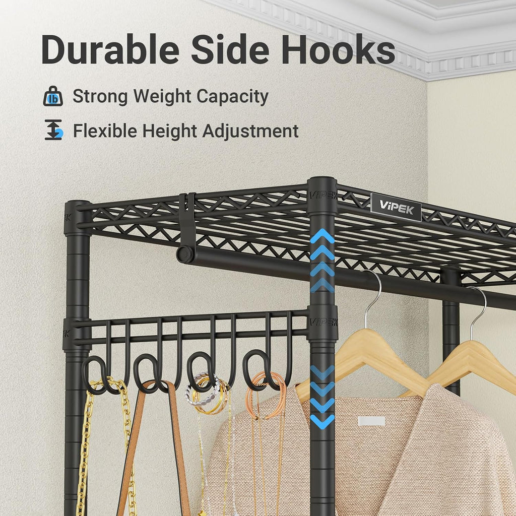 VIPEK R1 Rolling Clothes Rack with Pegboard Organizer Portable Closet for Hanging Clothes with Lockable Wheels & Removable Basket, Compact Clothing Rack for Small Spaces Apartments/Bedroom, Black