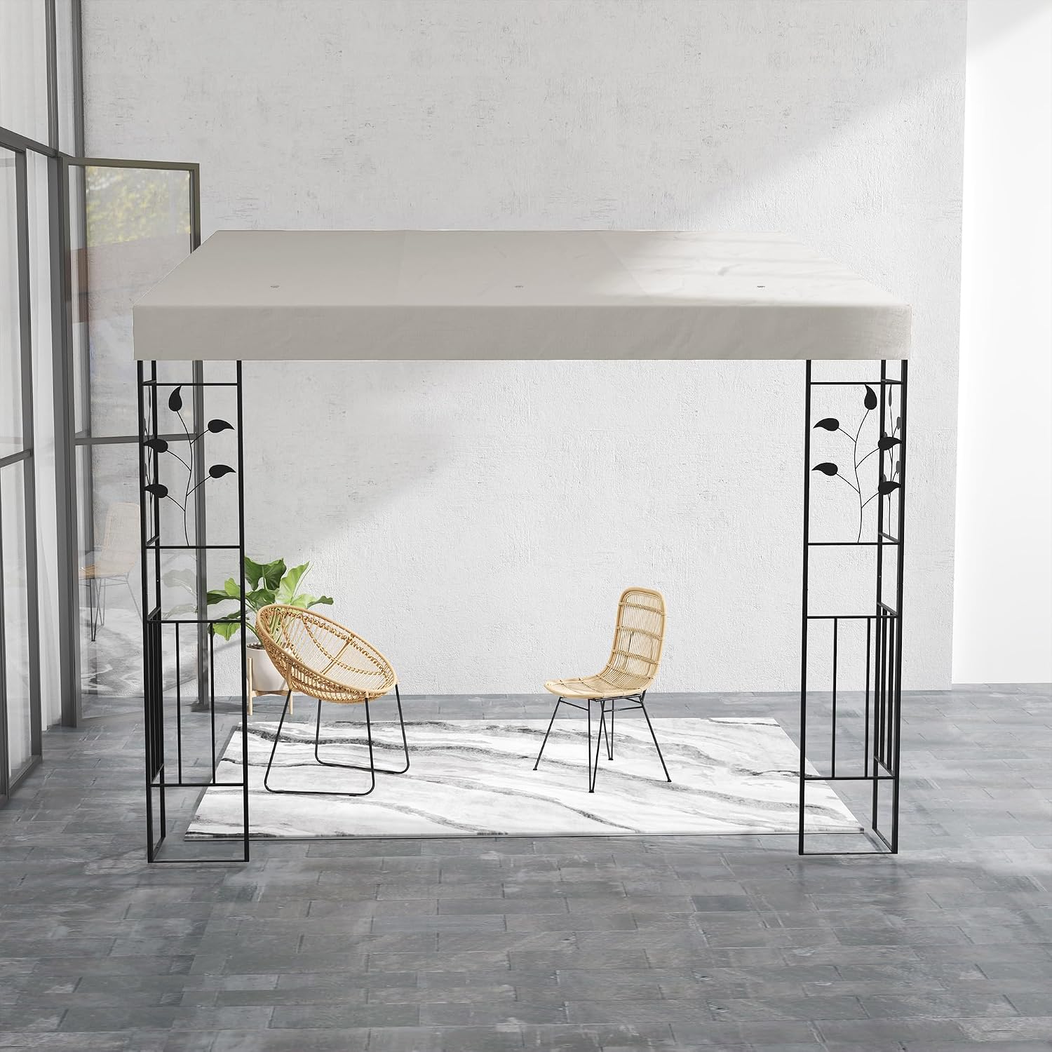 Outsunny 10' x 10' Outdoor Pergola Canopy, Metal Patio Canopy with Weather-Resistant Fabric and Drainage Holes for Backyard, Garden, Porch, Beach, Cream White