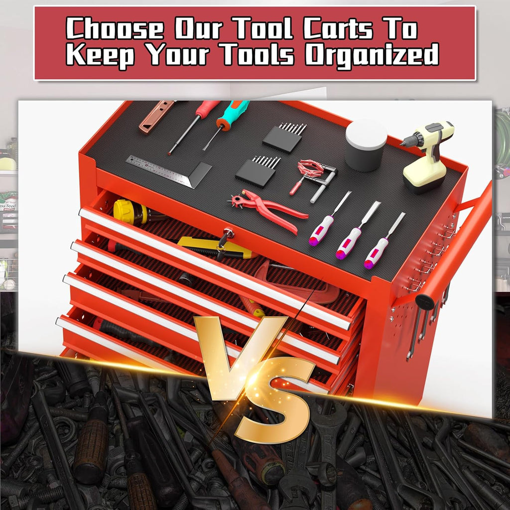 On Shine 7-Drawer Meatl Rolling Tool Chest with Wheels and Locking Tool Chest, Large Storage Capacity Rolling Tool Box, Portable Metal Tool Box for Warehouse,Garage, Repair Shop, Workshop (Red) 1