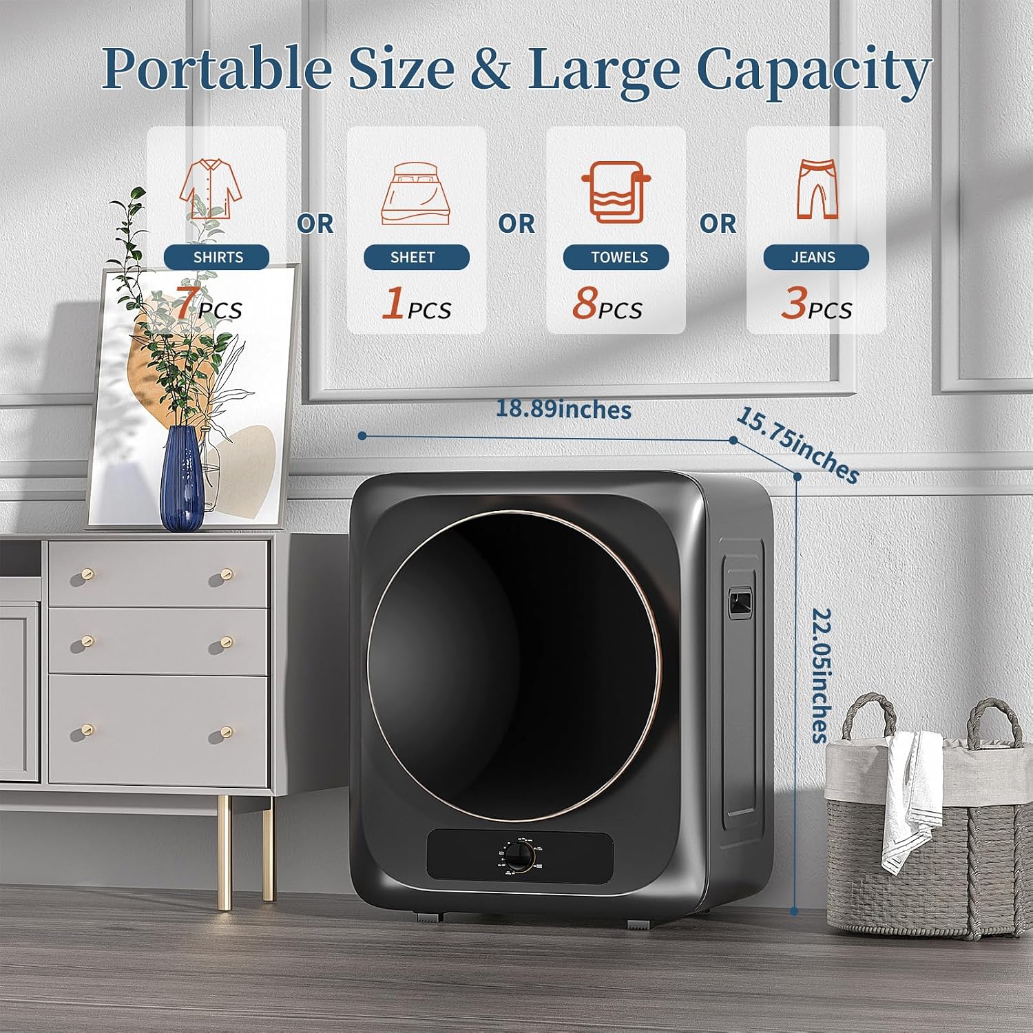 Zynkez 18Lbs Washer and 10Lbs Dryer Combo, Full Automatic Portable Laundry Set with 7 Wash Programs, 5 Dry Modes, Stainless Steel Tub, Compact for Apartments, Dorms, RVs