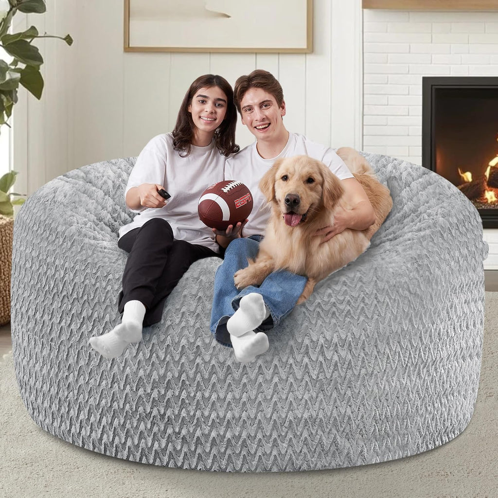 5FT Bean Bag Chair,Giant Bean Bag Chairs for Adults,Big Bean Bags with Memory Foam Filled, Large Beanbag Chairs with Chevron Plush Cover-Light Grey