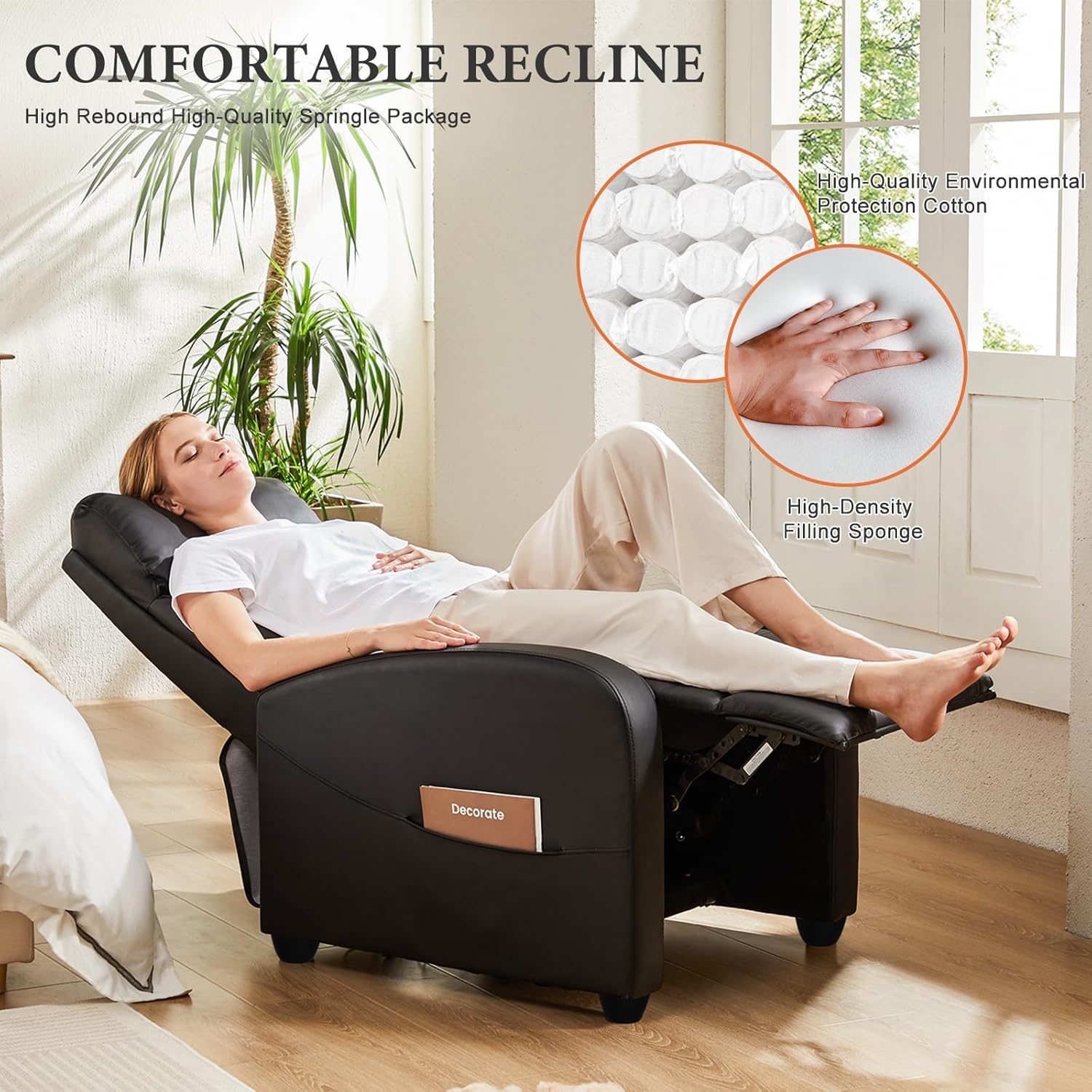 Sweetcrispy Recliner Chair Fabric Recliner Sofa No Massage, Home Theater Seating with Lumbar Support, Adjustable Push Back Overstuffed High-Density Sponge Reclining for Living Room, Grey