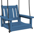 SERWALL HDPE Single Porch Swing, Heavy Duty Single Person Swing Chair with 2 Polypropylene Hanging Ropes, Adirondack Hanging Chair for Outdoor Front Porch Patio Garden Yard, Blue