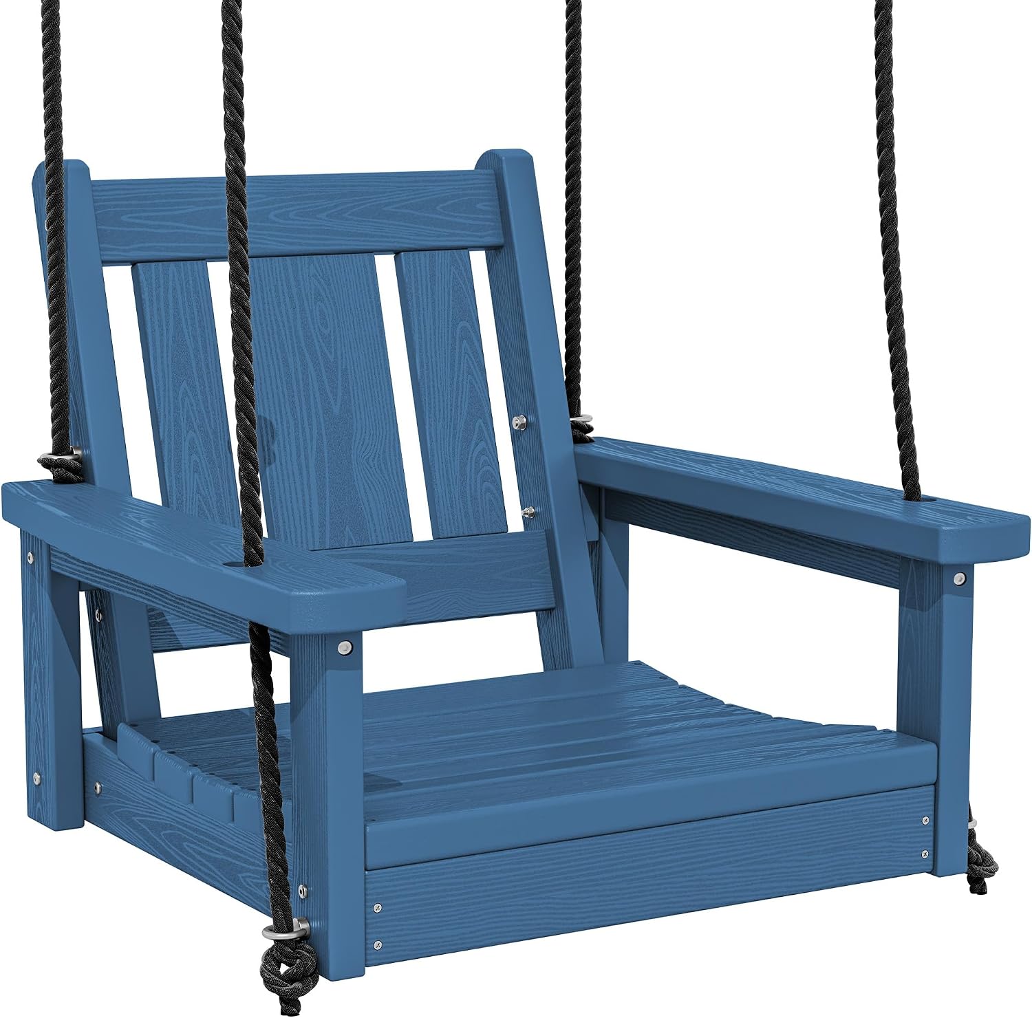 SERWALL HDPE Single Porch Swing, Heavy Duty Single Person Swing Chair with 2 Polypropylene Hanging Ropes, Adirondack Hanging Chair for Outdoor Front Porch Patio Garden Yard, Blue