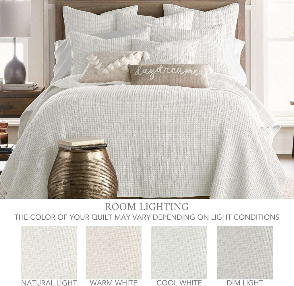 Levtex Home Mills Waffle Full/Queen Quilt Set (88x92in) with 2 Pillow Shams (26x20in) - Cream - Cotton Waffle Full/Queen Size Quilt Bedding Set - Lightweight, Soft, Pre-Washed