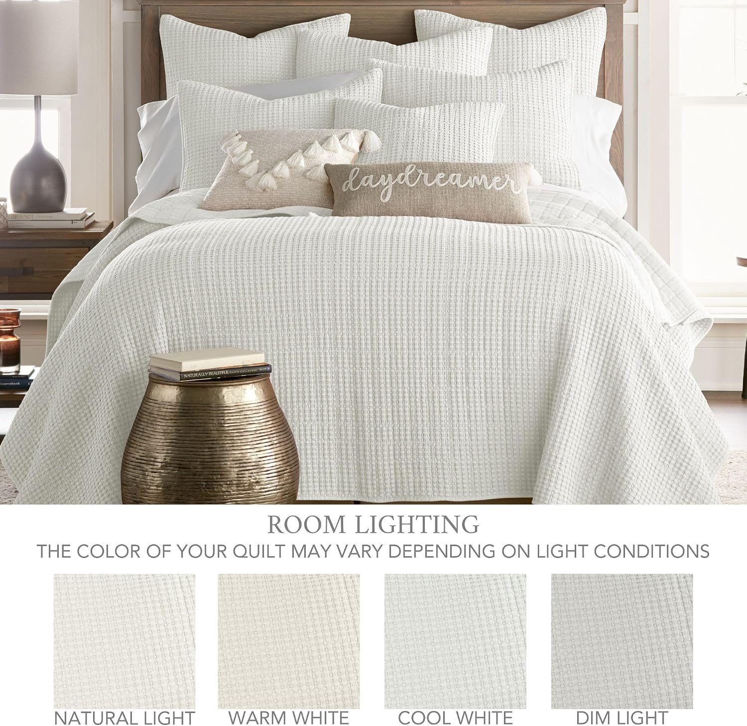 Levtex Home Mills Waffle Full/Queen Quilt Set (88x92in) with 2 Pillow Shams (26x20in) - Cream - Cotton Waffle Full/Queen Size Quilt Bedding Set - Lightweight, Soft, Pre-Washed