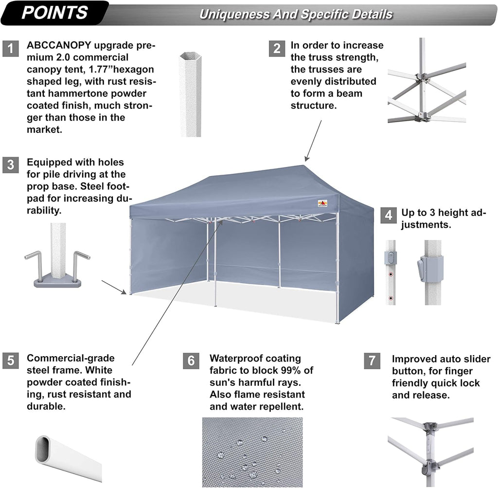 ABCCANOPY Premium Canopy Tent Commercial Instant Shade 10x20 Premium-Series, Gray