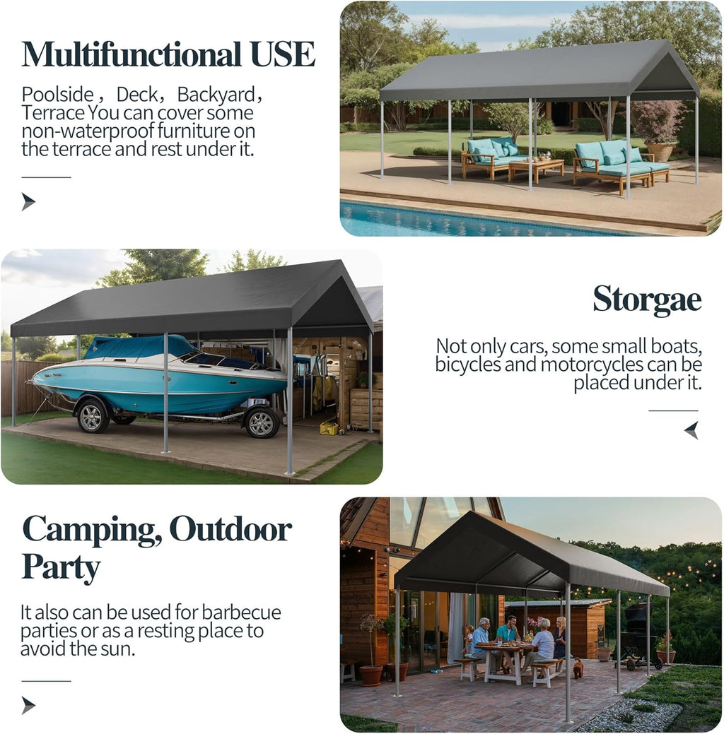 Shintenchi 10x20ft Heavy Duty Carport with UV&Wind Resistant Canopy,Portable Carport Garage Shelter with Stable Powder-Coated Steel Frame,Outdoor Carports for Car,Bike,Camp,Storage(Grey)