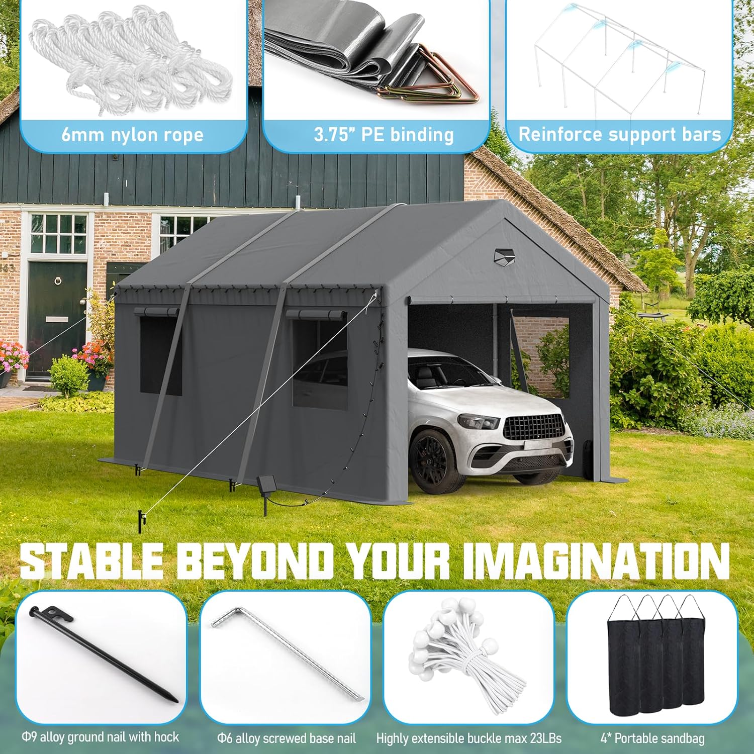 Carports Canopy Heavy Duty, Portable Garage with Sidewalls (10x16, Grey)