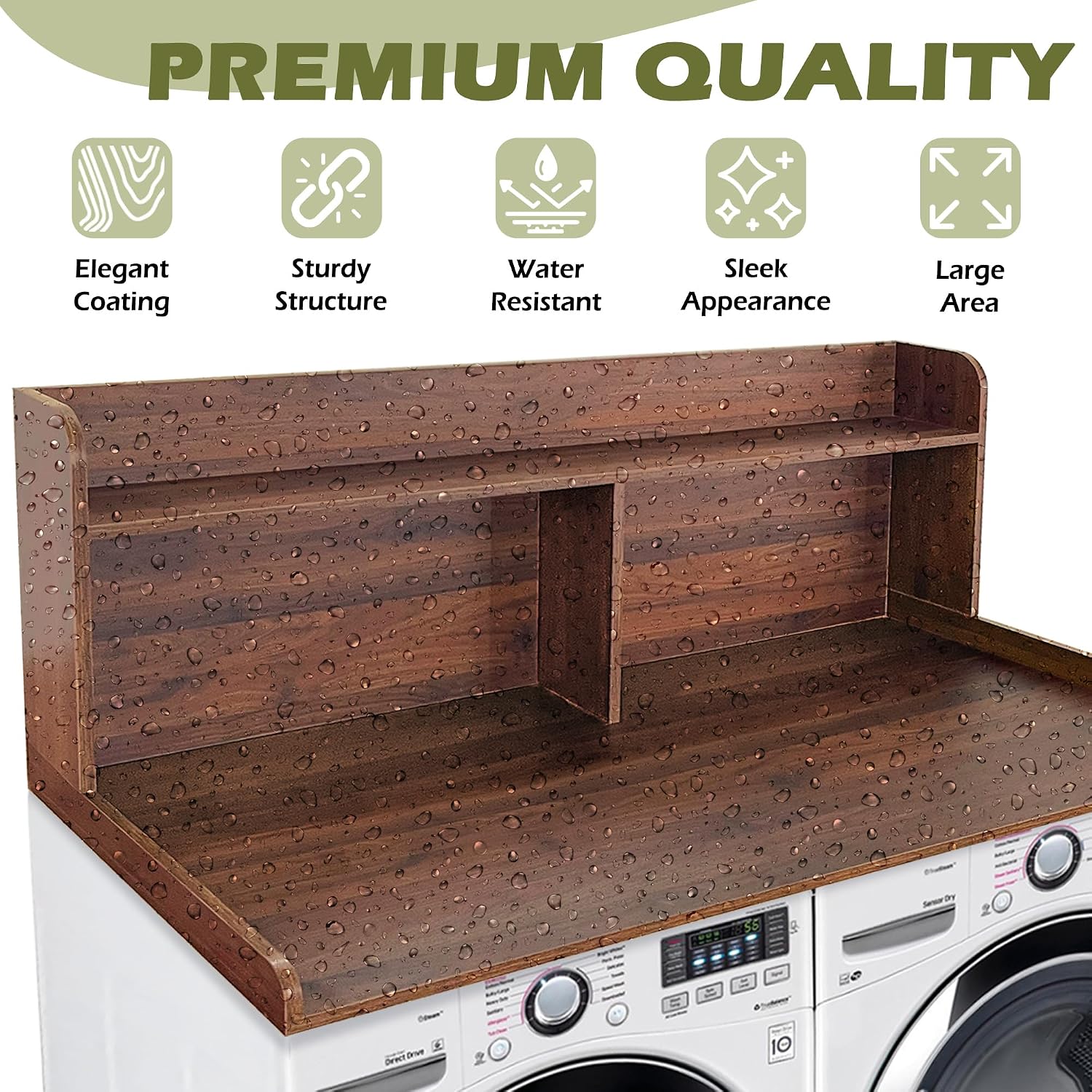 Royxen Laundry Countertop with 20' Shelf Universal Fit, Washer and Dryer Countertop with Storage Space, Laundry Room Storage (Walnut)