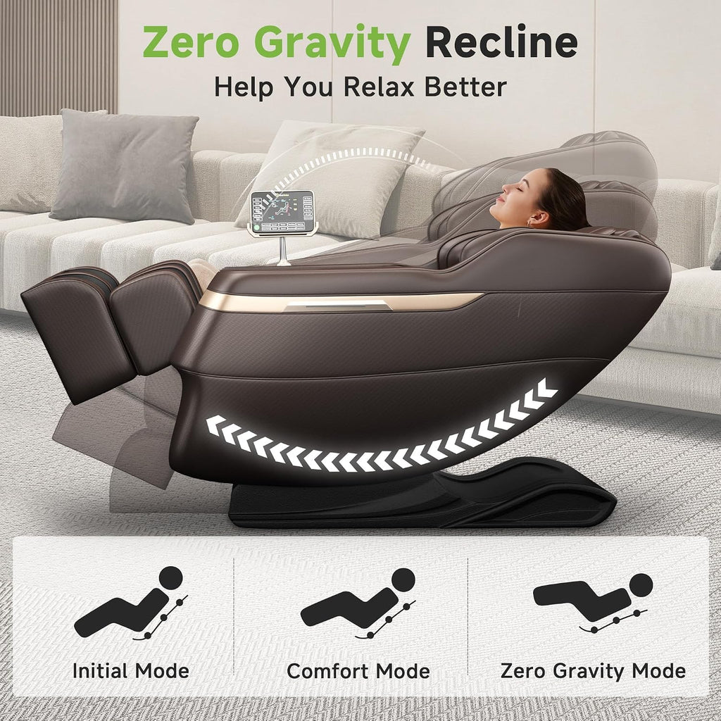 Real Relax 2025 Full Body Massage Chair, Zero Gravity Shiatsu Massage Chair Recliner, Foot Massage, Bluetooth, Large Control Screen (Brown and Gold)