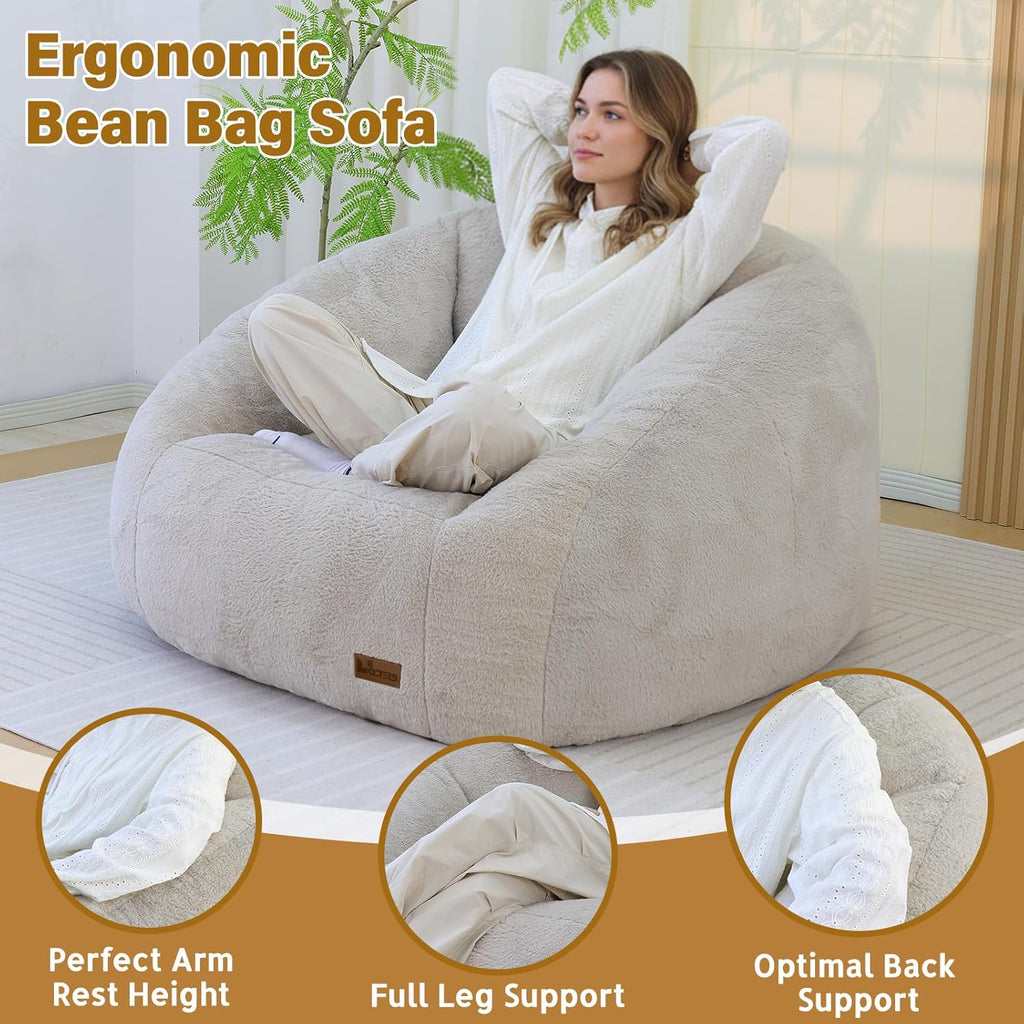 Giant Bean Bag Chair for Adults, Teens and Kids, Cozy Fluffy Corduroy Beanbag Chair with Filler, Large Floor Lounge Sofa for Living Room, Bedroom, Dorm, Gaming and Reading(L-Champagne)
