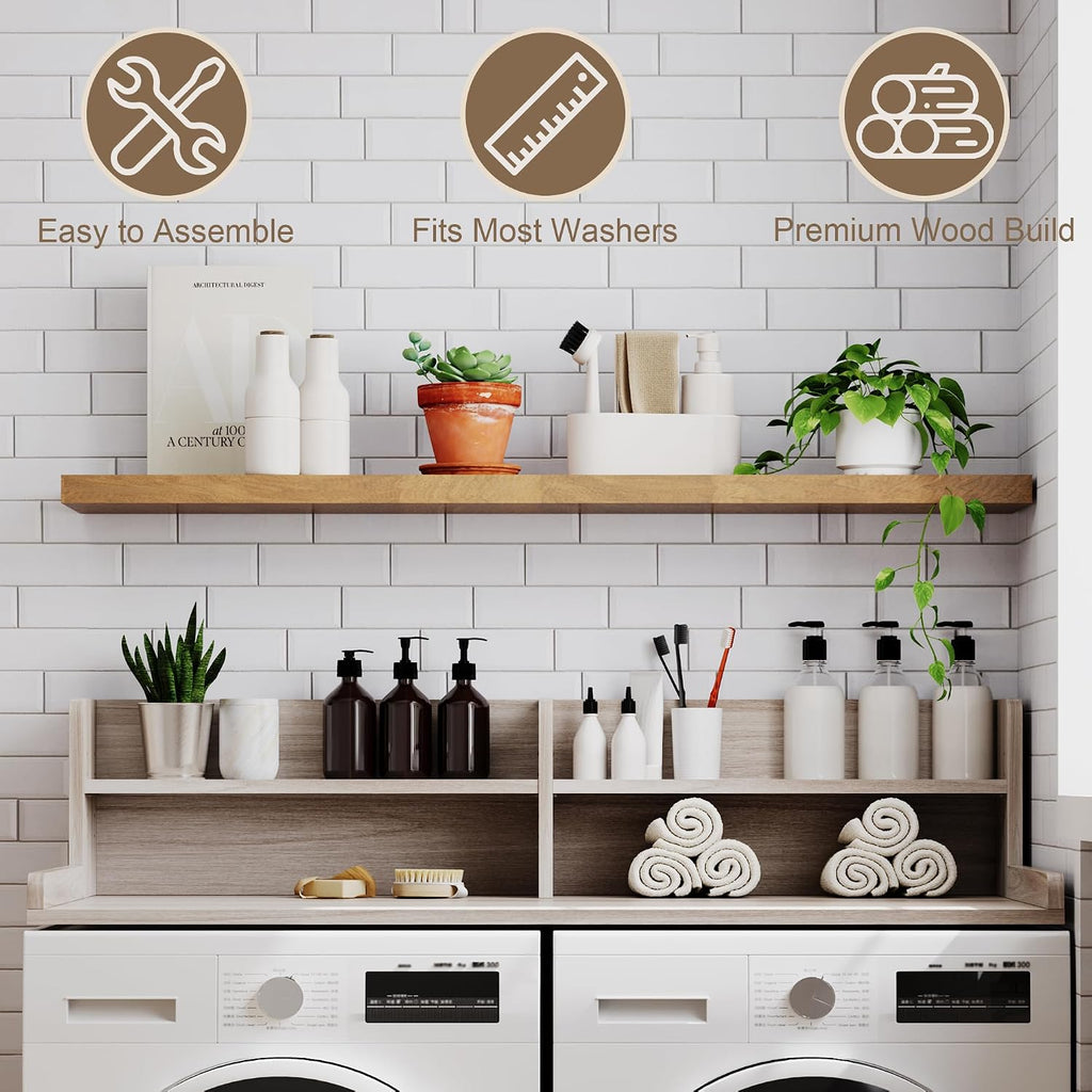 ChooChoo 2-Tier Washer Dryer Countertop with Adjustable Shelf, Spacious Laundry Room Storage for Folding Clothes and Efficient Organization, Oak