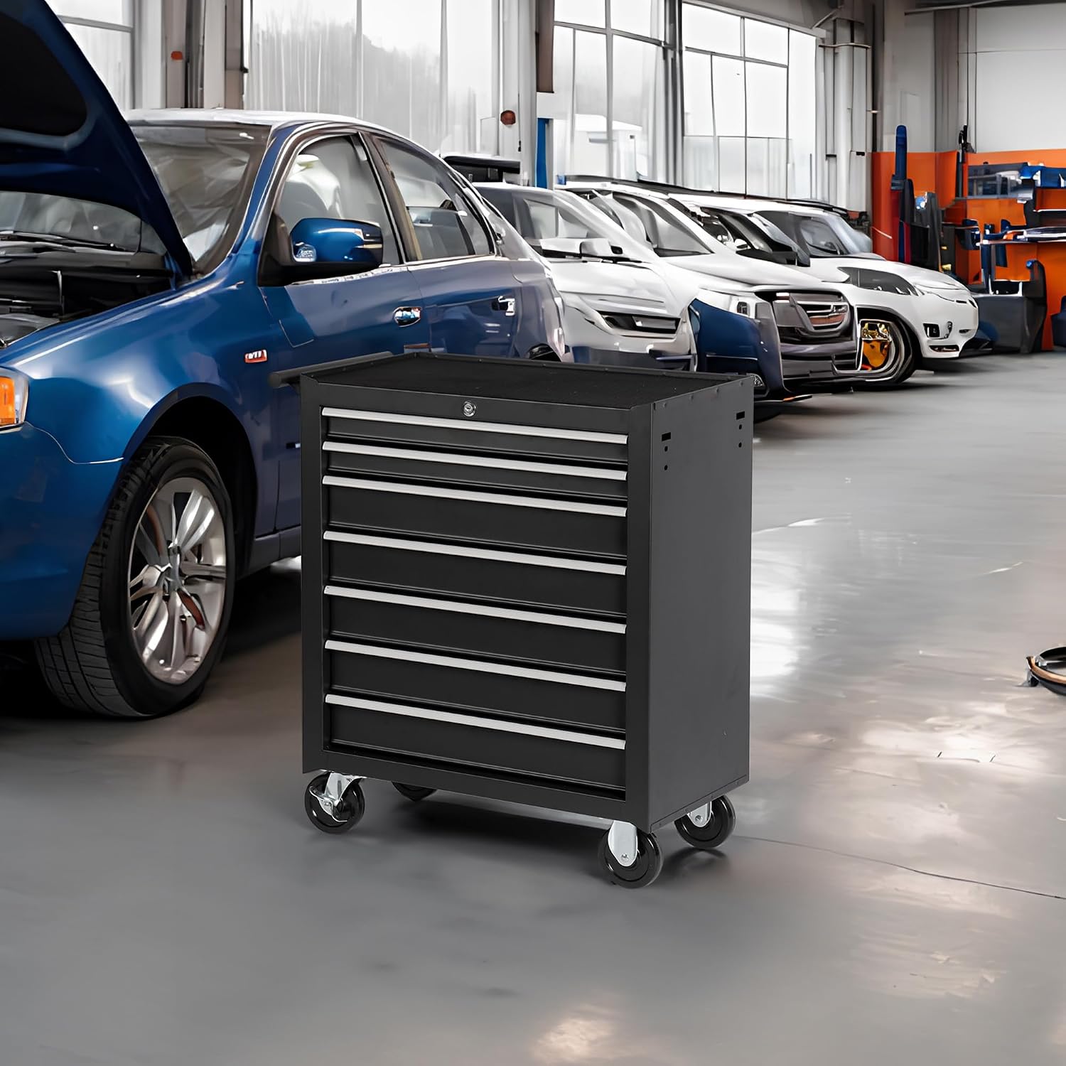 7-Drawer Rolling Tool Chest with Wheels, Multifunctional Large Metal Toolbox, Tool Box with 360°Lockable Wheels and Locking System, Storage Organizer Tool Cart for Garage (7-Drawer)