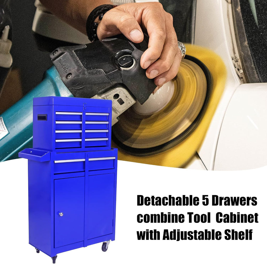 5-Drawer Rolling Tool Chest with Wheels,Tool Cabinet on Wheels with Keyed,Multifunctional Tool Cart on Wheels,Tool Storage Organizer Cabinets for Garage,Warehouse, Repair Shop (Blue)