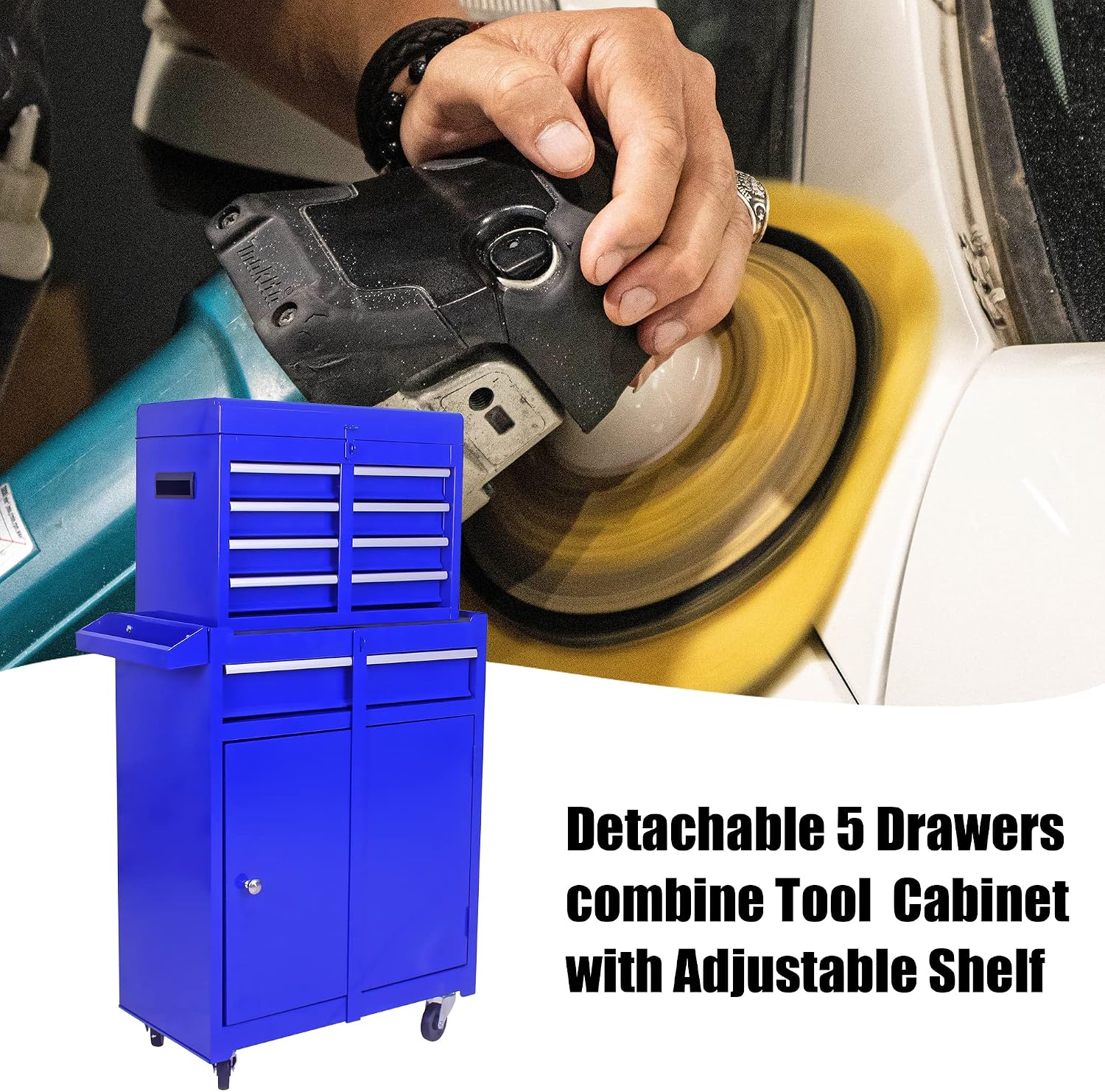 5-Drawer Rolling Tool Chest with Wheels,Tool Cabinet on Wheels with Keyed,Multifunctional Tool Cart on Wheels,Tool Storage Organizer Cabinets for Garage,Warehouse, Repair Shop (Blue)