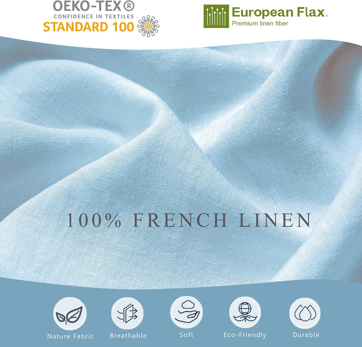 Luxurious 100% Pure French Linen Flat Sheet - Stone Washed, Soft, Breathable, Moisture-Wicking & Eco-Friendly (Blue, 1 Flat Sheet Only - K/CK)