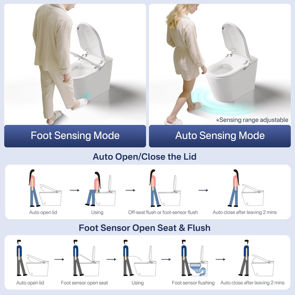 Eridanus Smart Toilet with Bidet Built in, Bidet Toilet with Auto Open/Close Lid, Cleaning Foam Dispenser, Warm Water Sprayer & Air Dryer, Foot Sensor Flush, Elongated Heated Seat, ADA Height