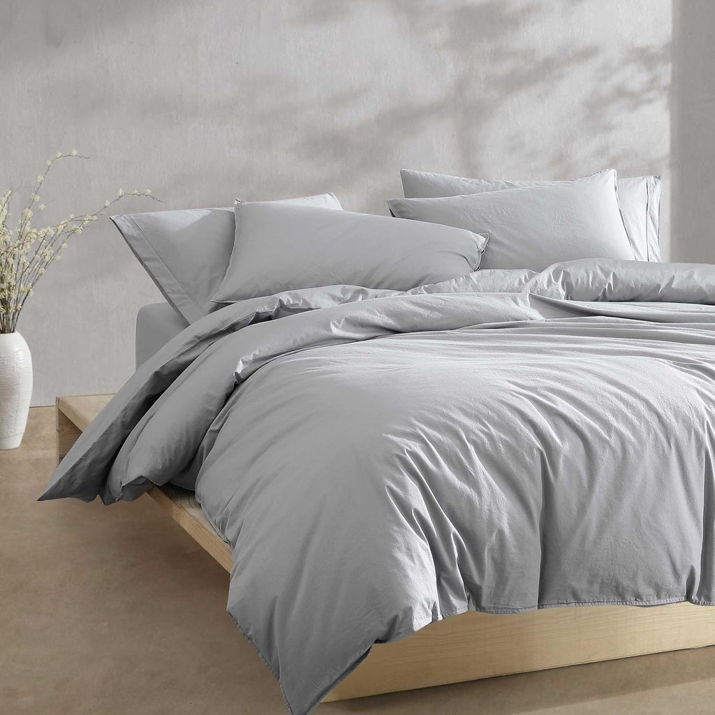 Calvin Klein - Queen Comforter Set, Modern Cotton Washed Percale Bedding with Matching Shams, Oeko-Tex Certified (Washed Percale Steel Blue, Queen)