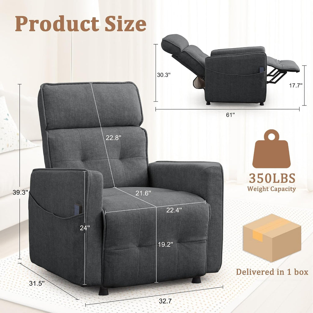 Korser Power Recliner Chair for Living Room, Electric Recliner Chairs for Adults, Comfy Recliners with Side Pockets & One-Touch Adjustment, Cashmere Reclining Chair for Reading, Bedroom, Lounge, Grey