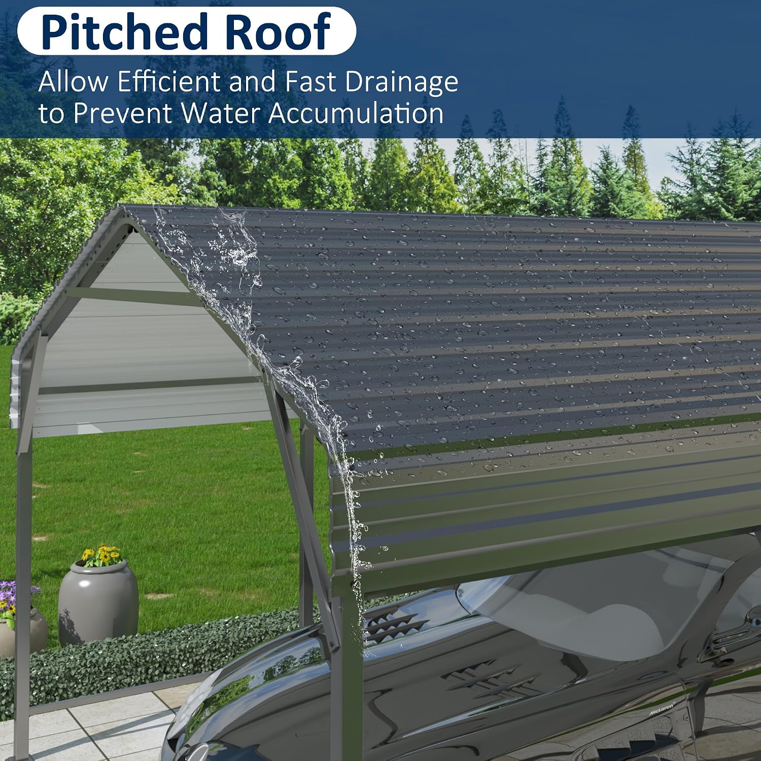 AIRWIRE 10x15 Metal Carport Carports with Enhanced Base Heavy Duty Garage Outdoor Galvanized Car Shelter for Car, Boats and Truck
