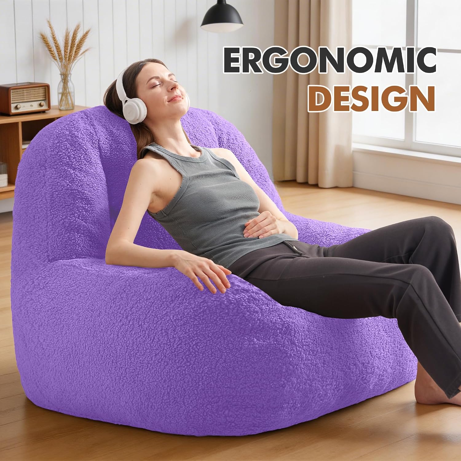 Homguava Bean Bag Chairs for Adults,Giant Beanbag Couch Adult Bean Bag Chair with Filler Included,Modern Lazy Sofa Comfy Chair for Living Room(Purple)