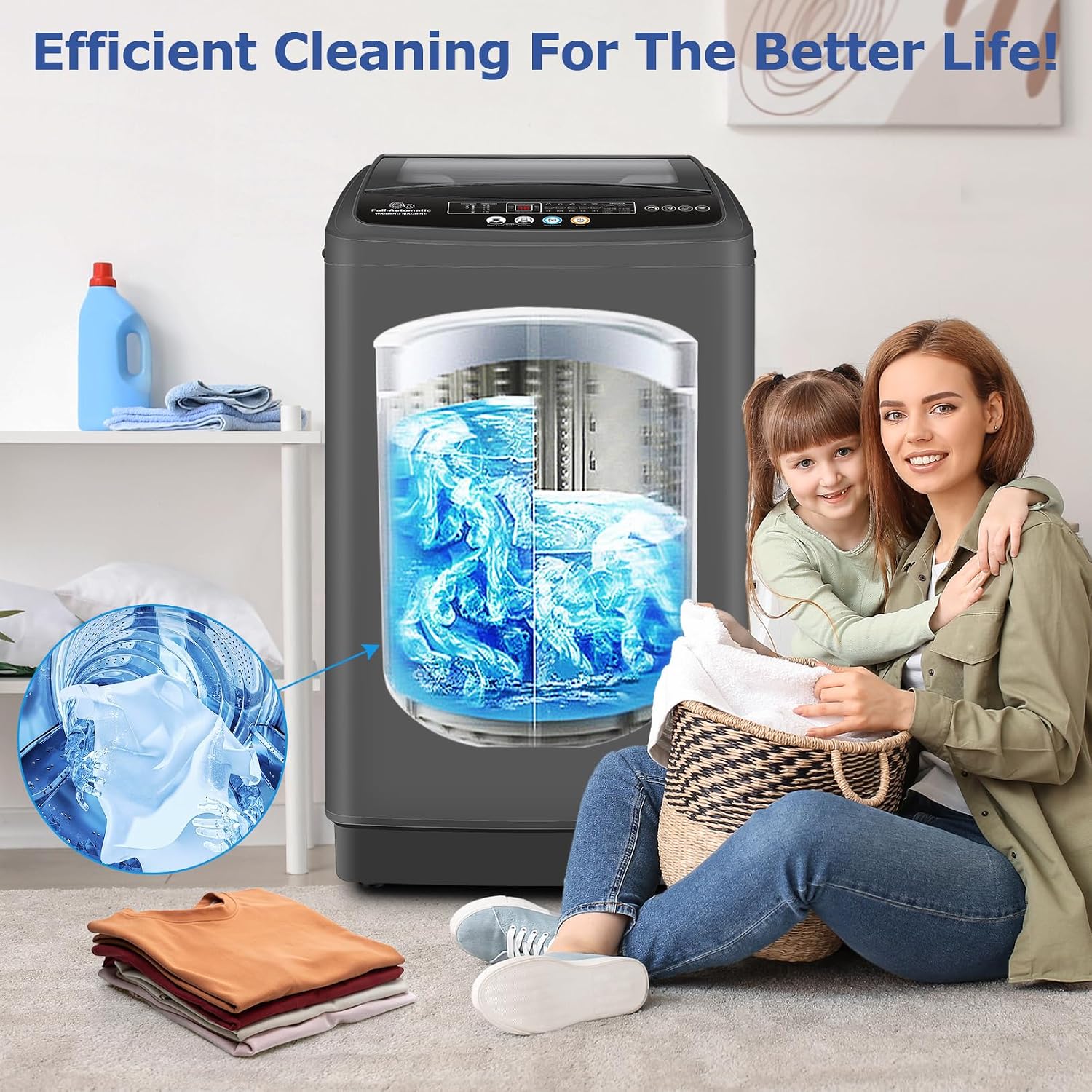 Nictemaw Portable Washing Machine, 20Lbs Capacity Washer Machine, 2.8Cu.ft Washer and Dryer Combo with Drain Pump, LED Display, 10 Programs & 8 Water Levels Laundry Machine, Slow-Close Glass Lid