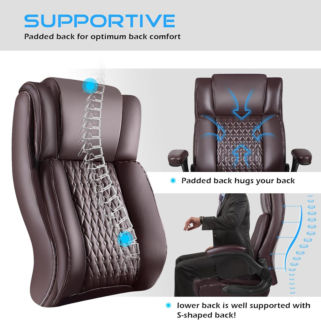 VITESSE Executive Office Chair,Heavy Duty Office Chair with Flip up Armrest,Ergonomic High Back Computer Gaming Chairs Home 400lbs, Big and Tall with Lumbar Support（Brown）