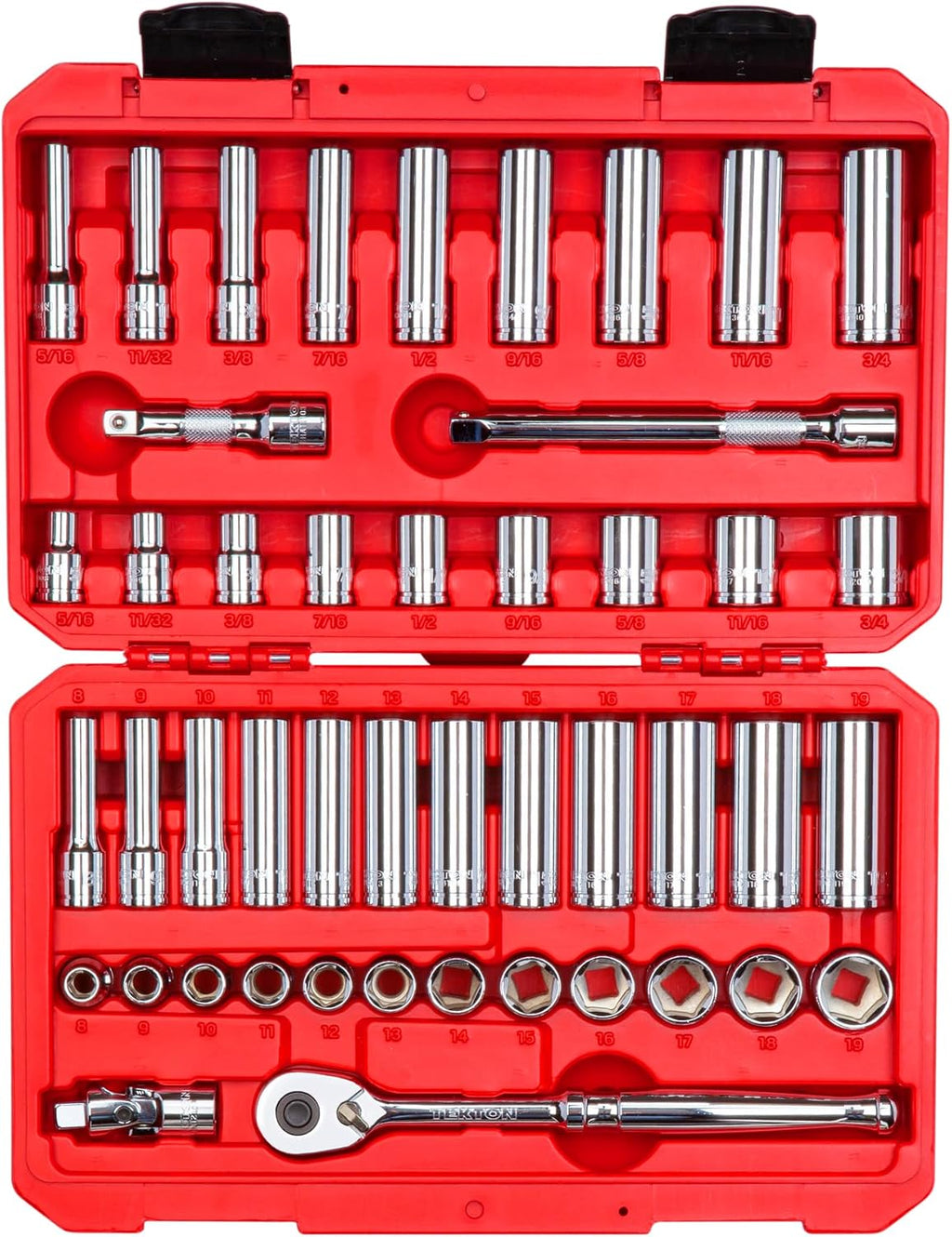 TEKTON 3/8 Inch Drive 6-Point Socket and Ratchet Set, 46-Piece (5/16-3/4 in., 8-19 mm) | SKT15301