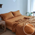 Simple&Opulence 100% Linen Sheet Set 4 Pieces Natural France Flax Bed Sheet (1 Flat Sheet, 1 Fitted Sheet, 2 Pillowcases) Breathable Luxury Hotel Bedding - Embroidery Rust, King Size