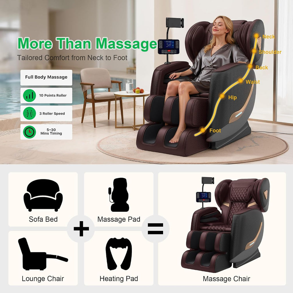 Massage Chair Full Body, Zero Gravity Massage Chair - Upgraded 10 Fix Rollers, 2026 Massage Chairs Full Body and Recliner with Heating, Foot Massage, Airbags, Home Office Relaxation