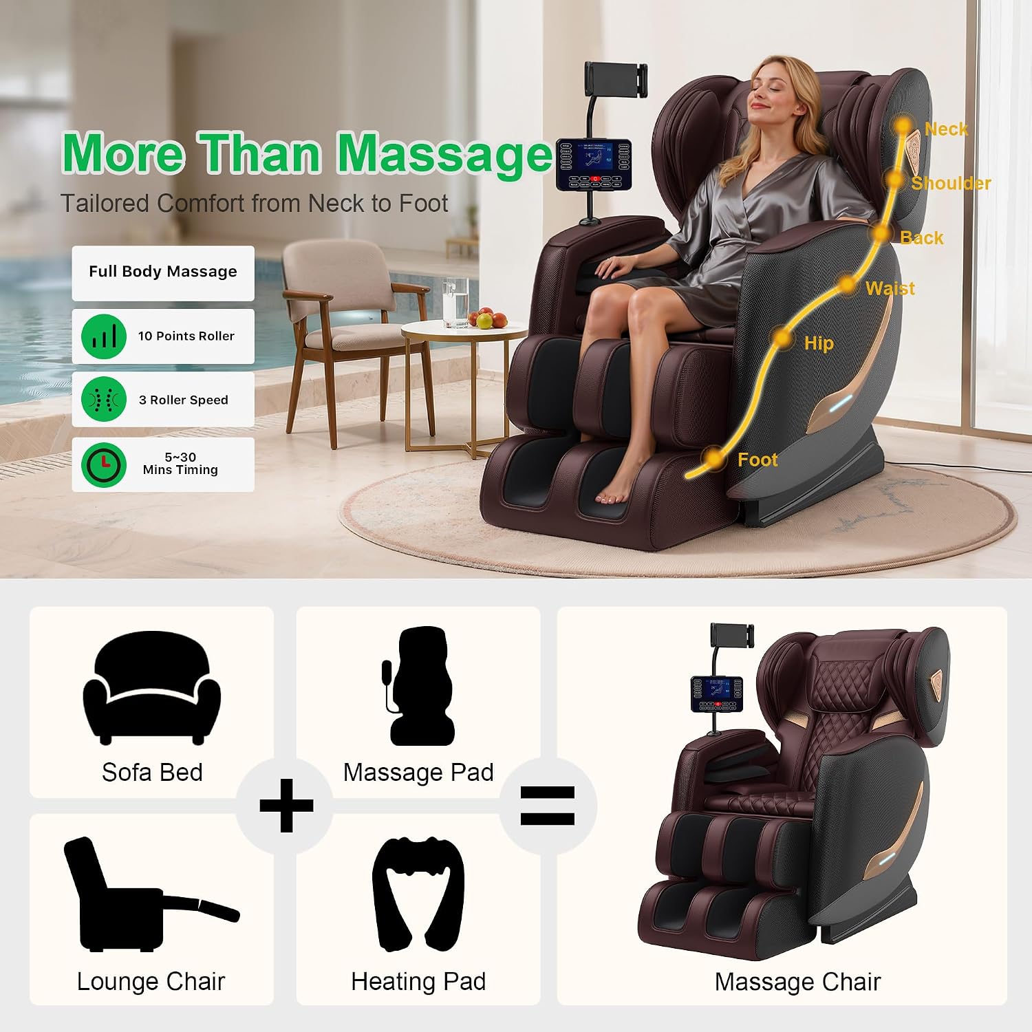 Massage Chair Full Body, Zero Gravity Massage Chair - Upgraded 10 Fix Rollers, 2026 Massage Chairs Full Body and Recliner with Heating, Foot Massage, Airbags, Home Office Relaxation