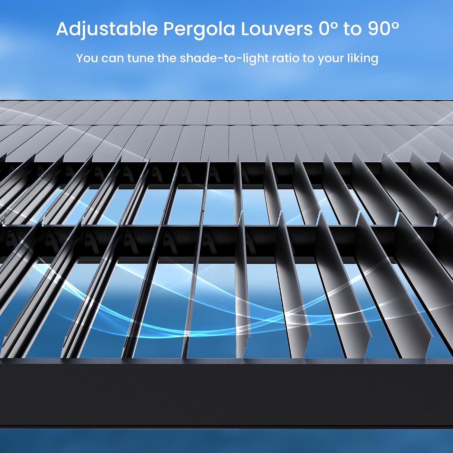 SUNBURY 10'X 20' Louvered Pergola, Aluminum Outdoor Pergola with 4 Adjustable Roof, All-Weather Use, Netting & Privacy Curtains, Waterproof Patio Shade Cover for Patio, Backyard, Lawn, Garden, Black