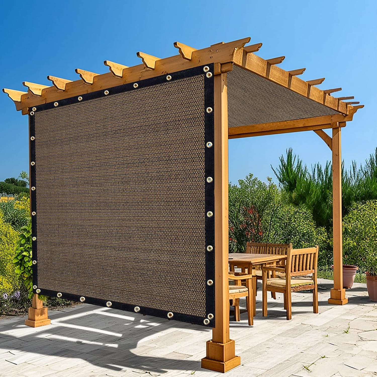 Amagenix 90% Pergola Shade Cover 12'X 20' Mocha Sun Shade Cloth with Grommets GN09 for Outdoor Garden Patio Porch, Commercial Grade 200 GSM - Cable Zip Ties Included (We Customized)