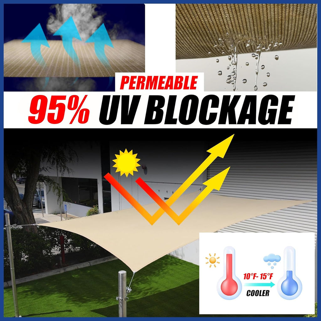 ShadeMart 12' x 14' Black Sun Shade Sail UPF50 Rectangle smTAPR1418 Canopy Fabric Cloth Screen, Water Permeable & UV Resistant, Heavy Duty, Carport Patio Outdoor - We Customize Size