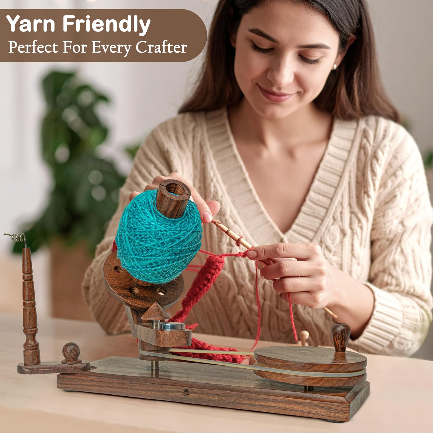 Wooden Yarn Cake Winder - Elegant Handmade Yarn Winder for Crocheting, Yarn Winder Large Capacity, Yarn Spinner for Crocheting (R-Combo-3)