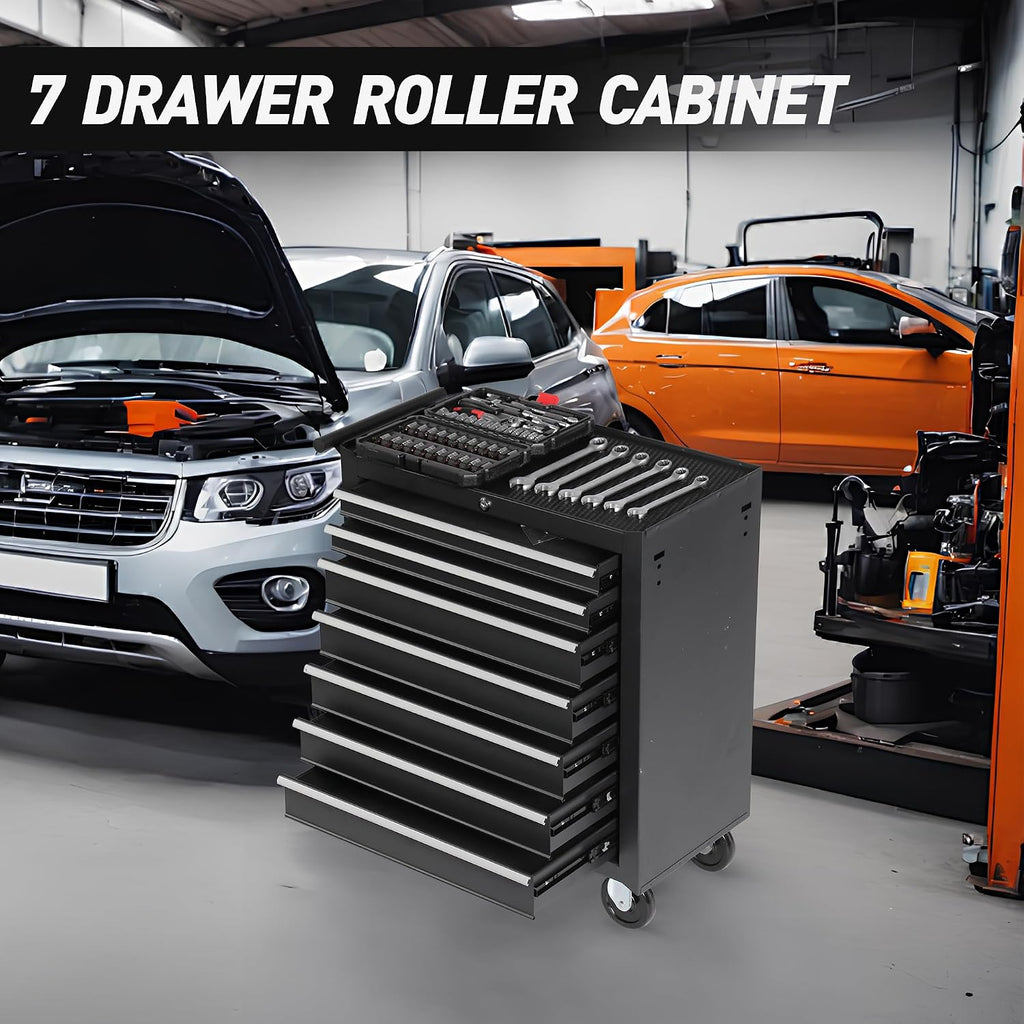 7-Drawer Rolling Tool Chest with Wheels, Multifunctional Large Metal Toolbox, Tool Box with 360°Lockable Wheels and Locking System, Storage Organizer Tool Cart for Garage (7-Drawer)
