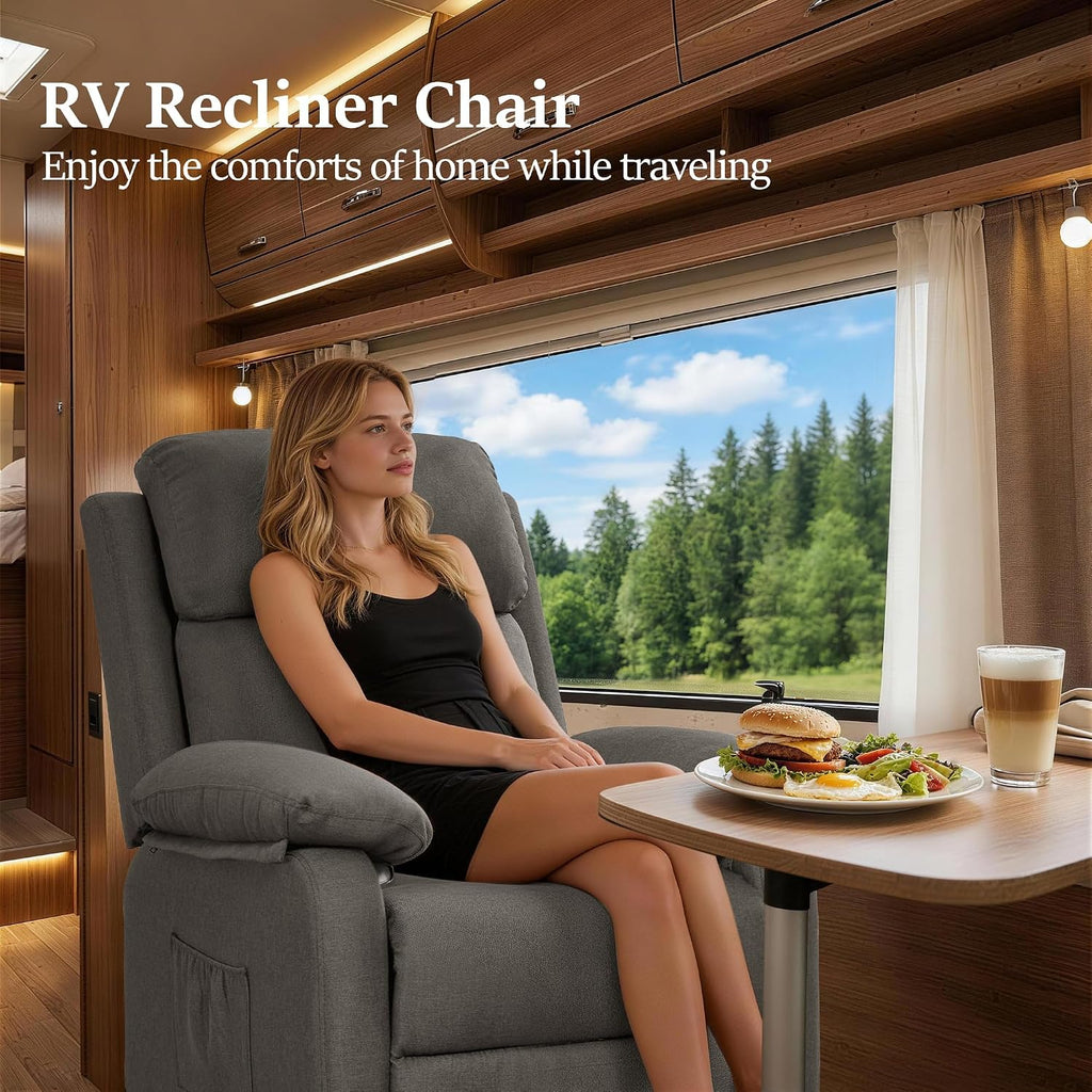 Korser Recliner Chair, Living Room Chairs for Adults, Padded Deep Seat Reading Chair with Side Pockets, Small Recliners for Small Spaces, Lounge Chair for Living Room, Bedroom, and RV (Linen)