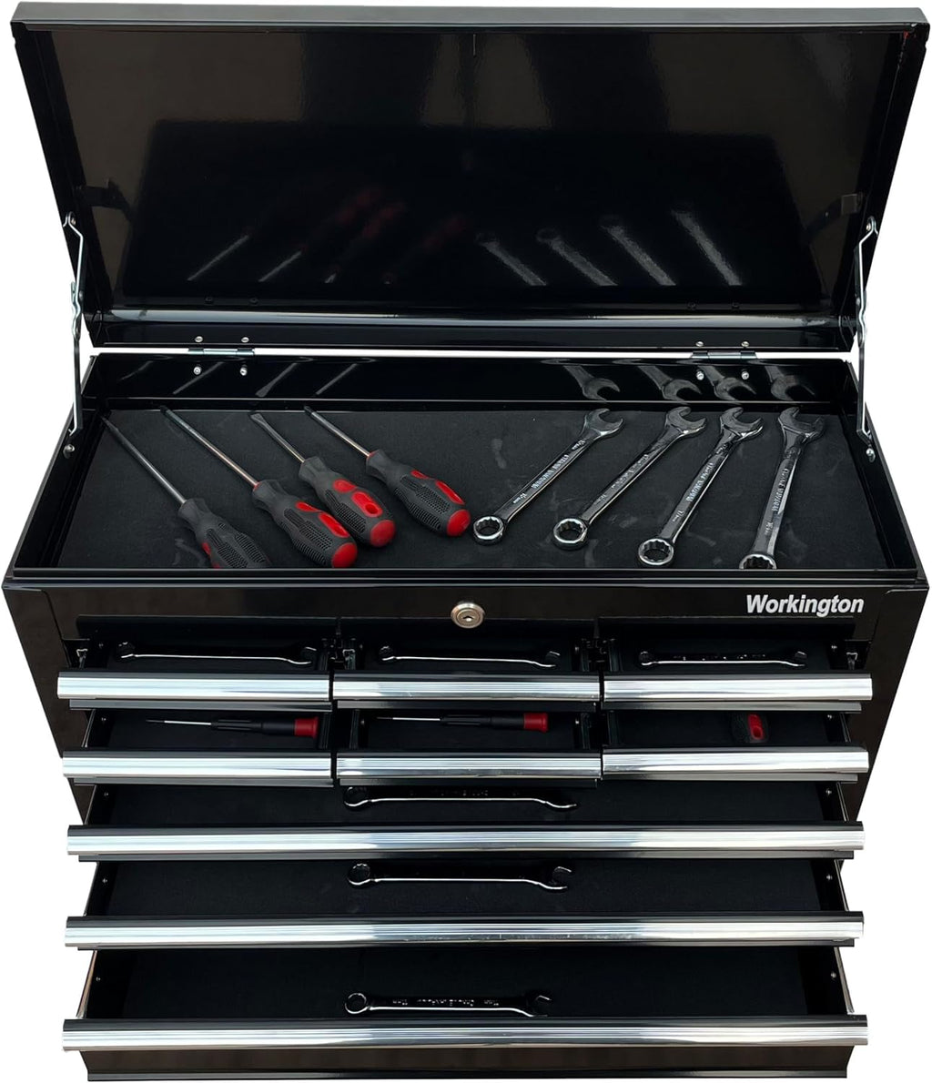 Workington Portable Metal Tool Chest with 9 Drawers, 24' 9-Drawer Tool Chest Cabinet with Ball Bearing Drawer Slides, Steel Tool Storage Box Organizer 4006 Black