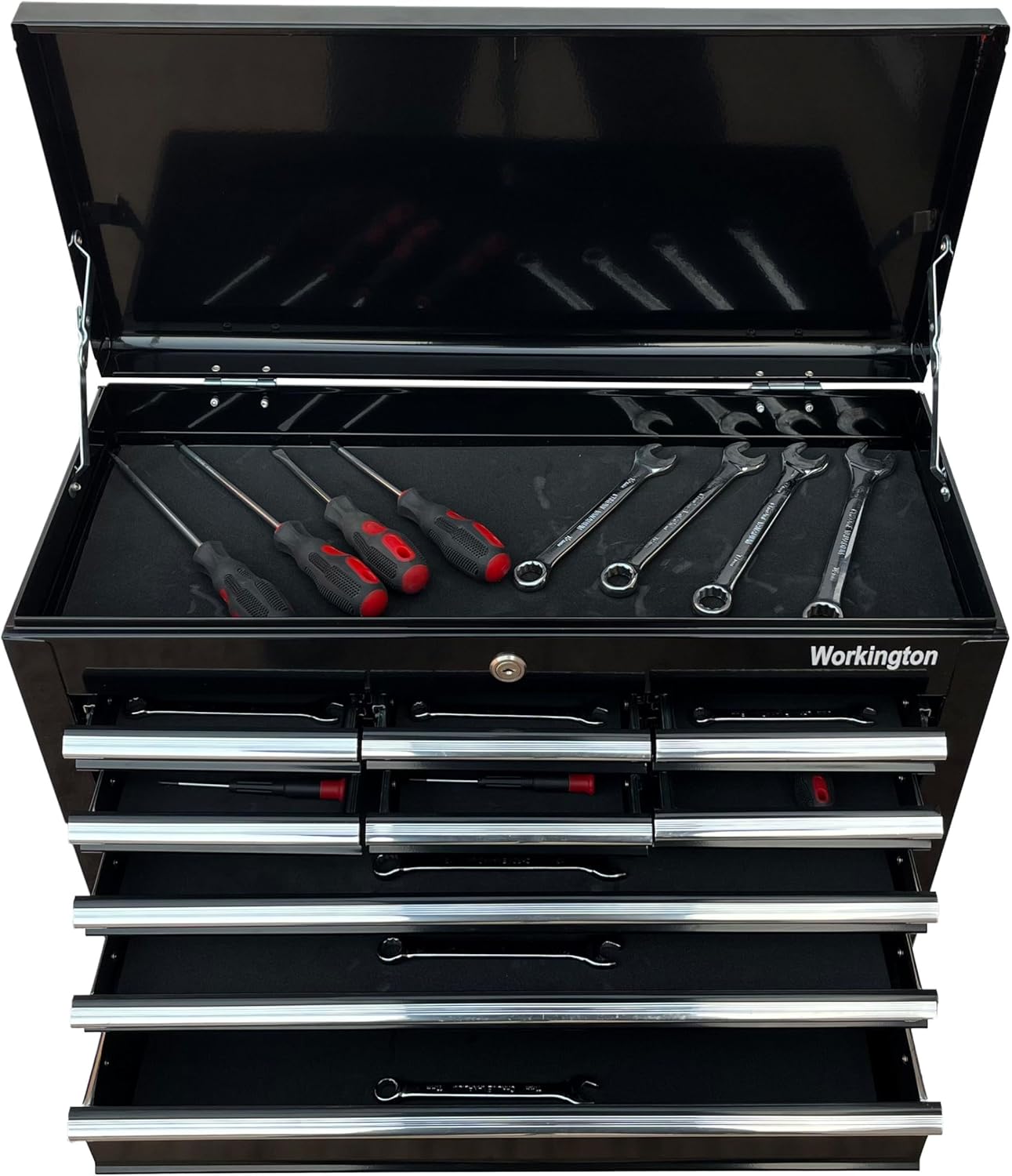 Workington Portable Metal Tool Chest with 9 Drawers, 24' 9-Drawer Tool Chest Cabinet with Ball Bearing Drawer Slides, Steel Tool Storage Box Organizer 4006 Black
