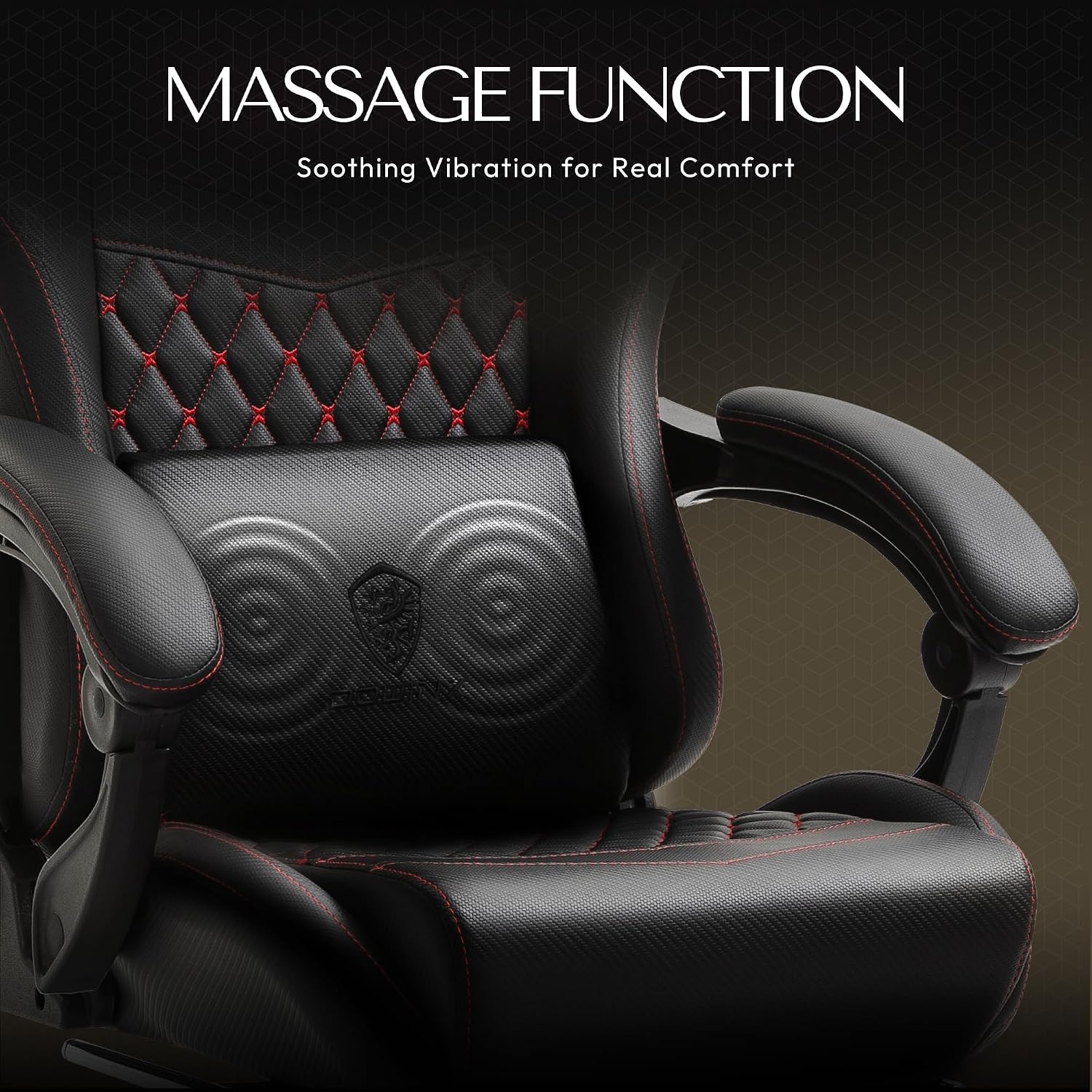 Dowinx Gaming/Office PC Chair with Massage Lumbar Support, Vintage Style PU Leather High Back Adjustable Swivel Task Chair with Footrest (Black and Red)
