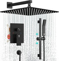 SR SUN RISE 12 Inch Slide Bar Shower Faucet Luxury High Pressure Shower Heads and Handheld Spray Combo Set Wall Mounted Shower System Included Valve and Trim Kit, Matte Black