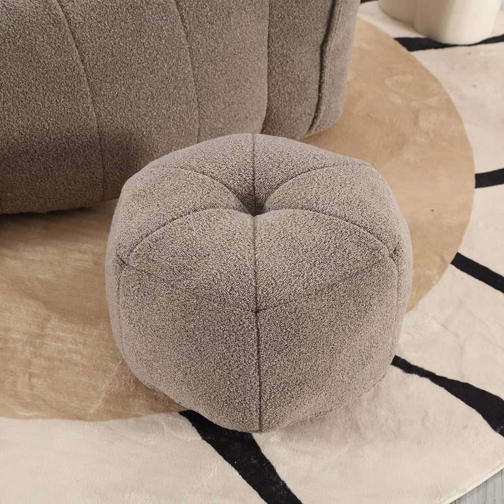 Giant Bean Bag Chair with Ottoman, Oversized Beanbag Chair for Adults, Comfy Floor Sofa Chair with Foam Filler, Pumpkin Lazy Lounger for Living Room, Game Room, Reading Corner, Chenille Taupe Brown