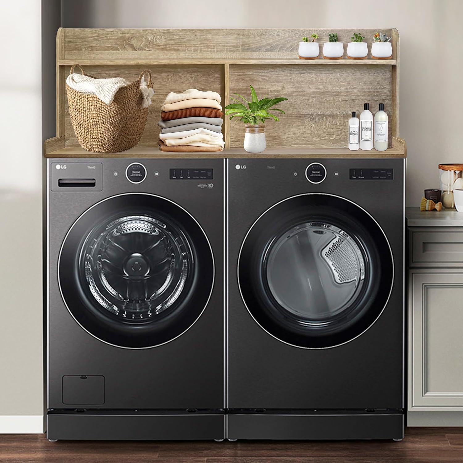 Royxen Laundry Countertop with 20' Shelf Universal Fit, Washer and Dryer Countertop with Storage Space, Laundry Room Storage (White Oak)