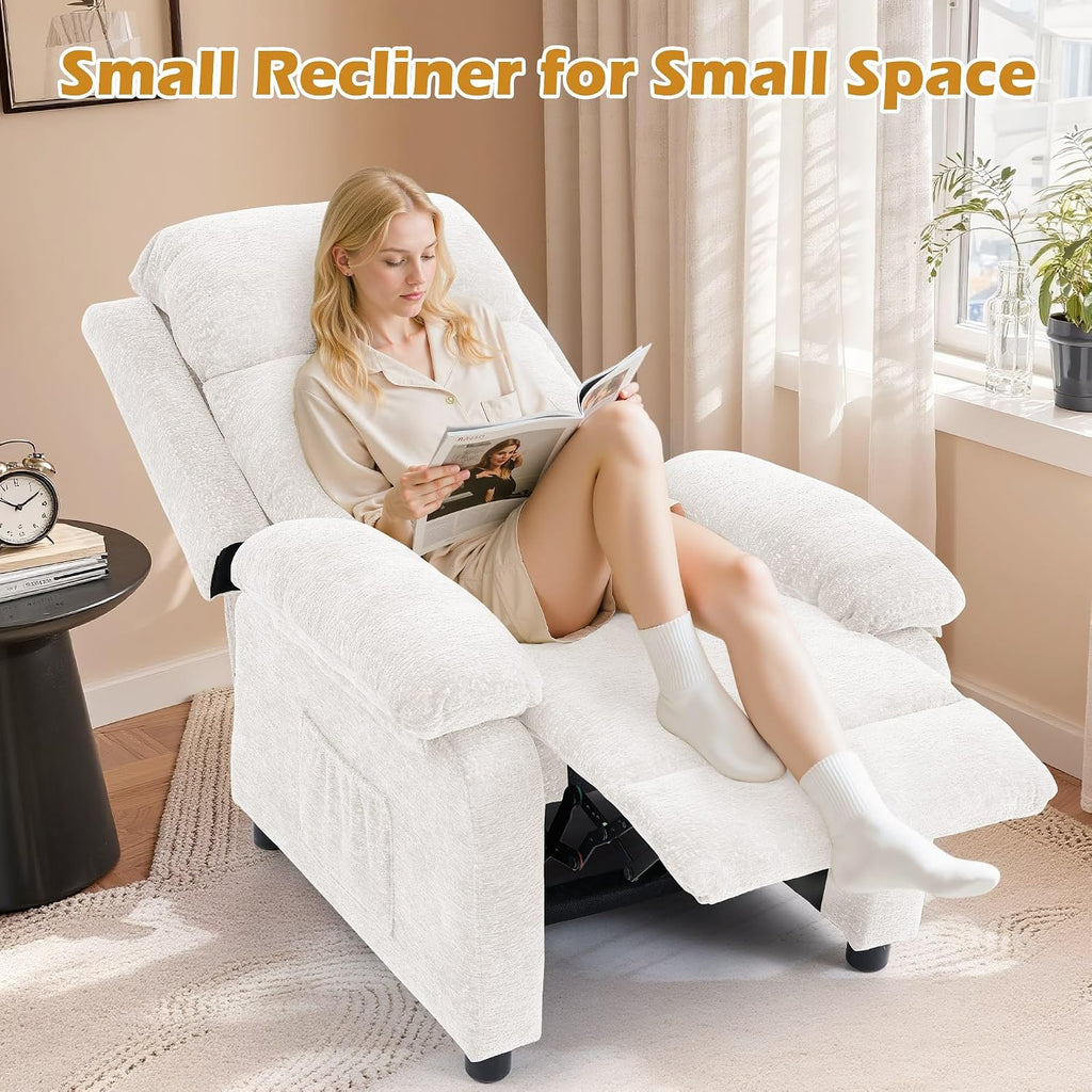 Korser Recliner Chair, Living Room Chairs for Adults, Padded Deep Seat Reading Chair with Side Pockets, Small Recliners for Small Spaces, Lounge Chair for Living Room, Bedroom, and RV (Chenille)