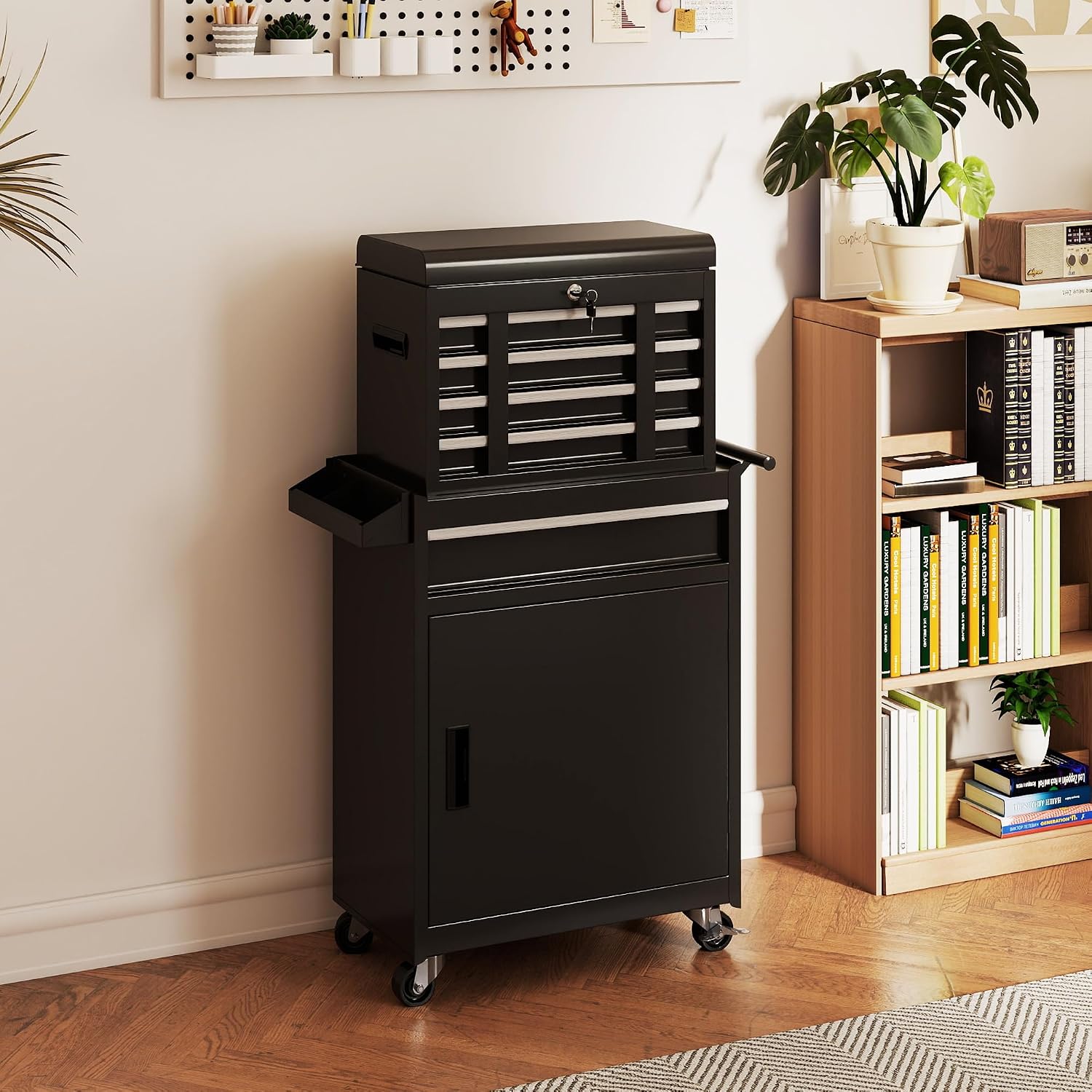 Tool Chest, 5 Drawers Rolling Tool Cabinet, Removable Cabinet Storage Tool Box with Universal Lockable Wheels, Lock Bar, Metal Tool Storage Cart, Tool Box for Garage, Workshop