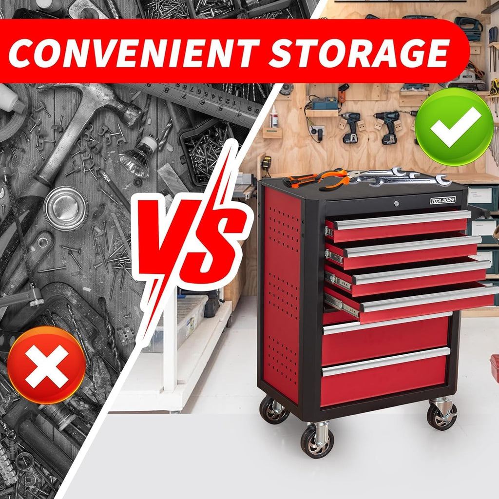 Upgrade 7-Drawer Rolling Tool Chest with Locking Wheels & Drawers, 18.5' D x 27.9' W x 39.5' H Mobile Tool Storage Cabinet, Heavy-Duty Garage Organizer w/Ergonomic Handle