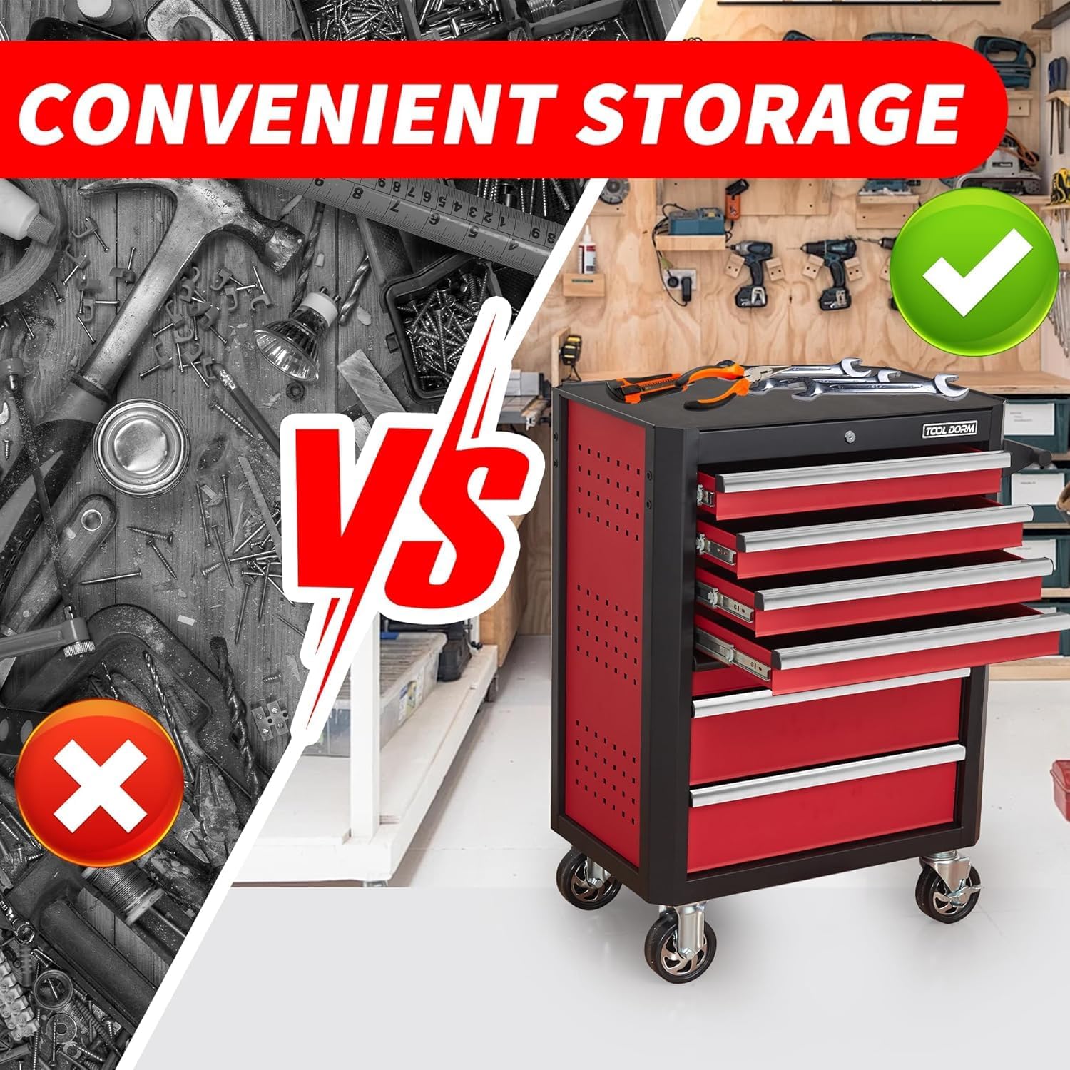 Upgrade 7-Drawer Rolling Tool Chest with Locking Wheels & Drawers, 18.5' D x 27.9' W x 39.5' H Mobile Tool Storage Cabinet, Heavy-Duty Garage Organizer w/Ergonomic Handle
