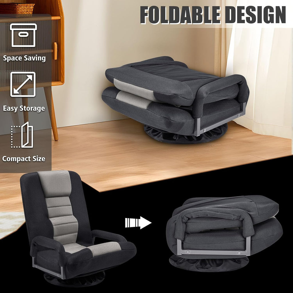 Swivel Gaming Chair Multipurpose 2PACK Floor Gaming Chair for Playing Video Games, TV, Reading w/Armrest Lumbar Support & 6 Adjustable Postion Backrest for Adults,Grey